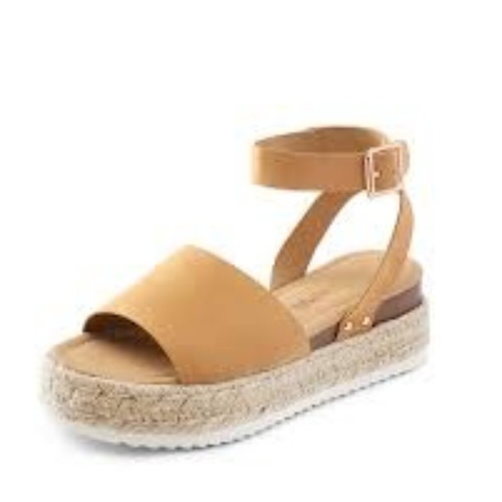 Forever Taupe Tan Open Toe Ankle Strap Espadrille Size 10